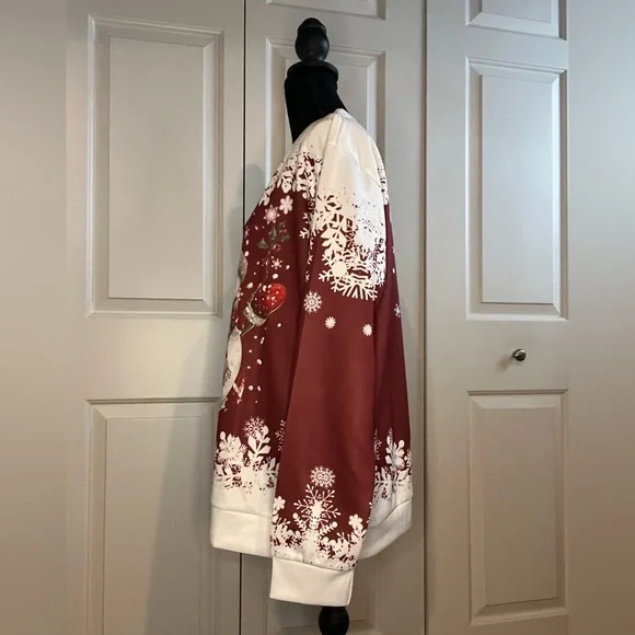 NWOT Winter Snowman Sweatshirt, Snowflakes, Large, Dark Red - Picture 2 of 6